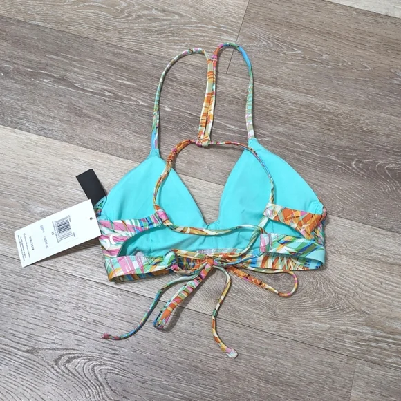 NWT New Hurley Primavera Palm Bikini Top swimsuit bathing suit XS neon - Picture 3 of 4